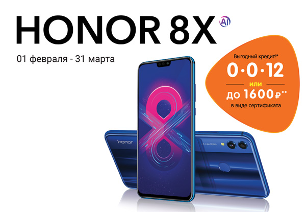 Рассрочка или сертификат! Смартфон Honor 8X | Акции DNS | BI002761
